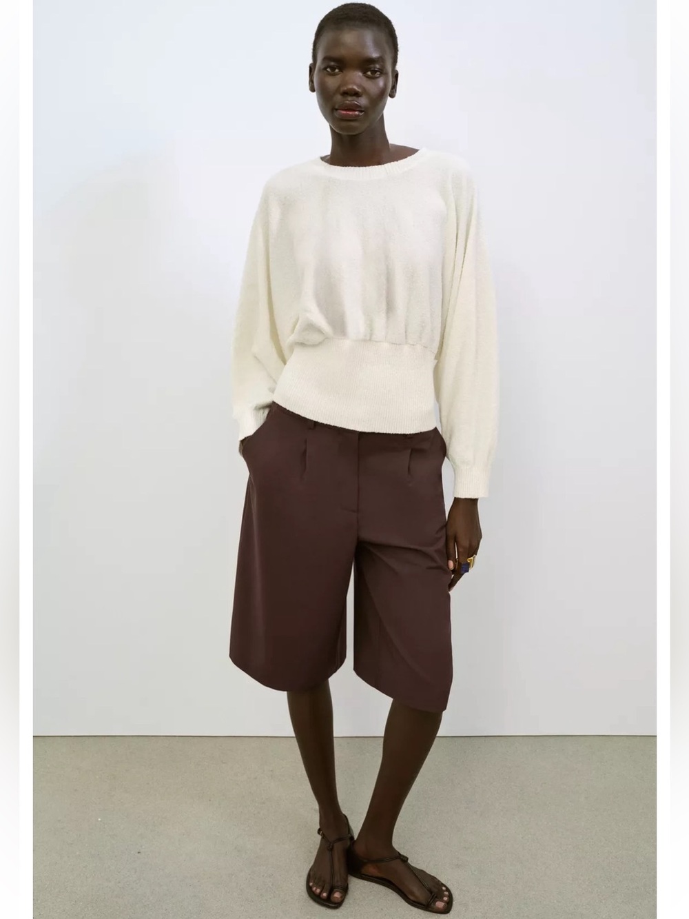 Zara NWT Cream Ivory Balloon Sleeve Knit Sweater